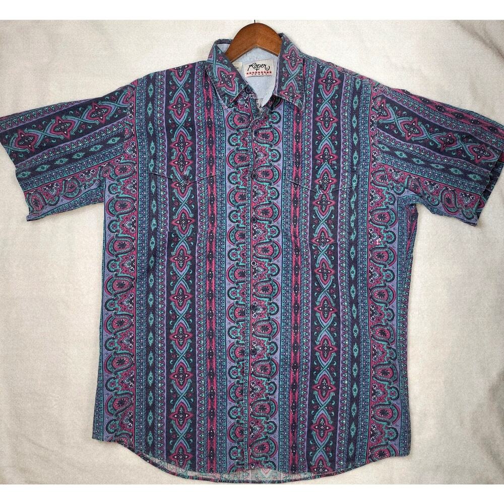 Vintage Roper Sport Western Short Sleeve Shirt 90s Rodeo Cowboy Retro Sz XL / 17